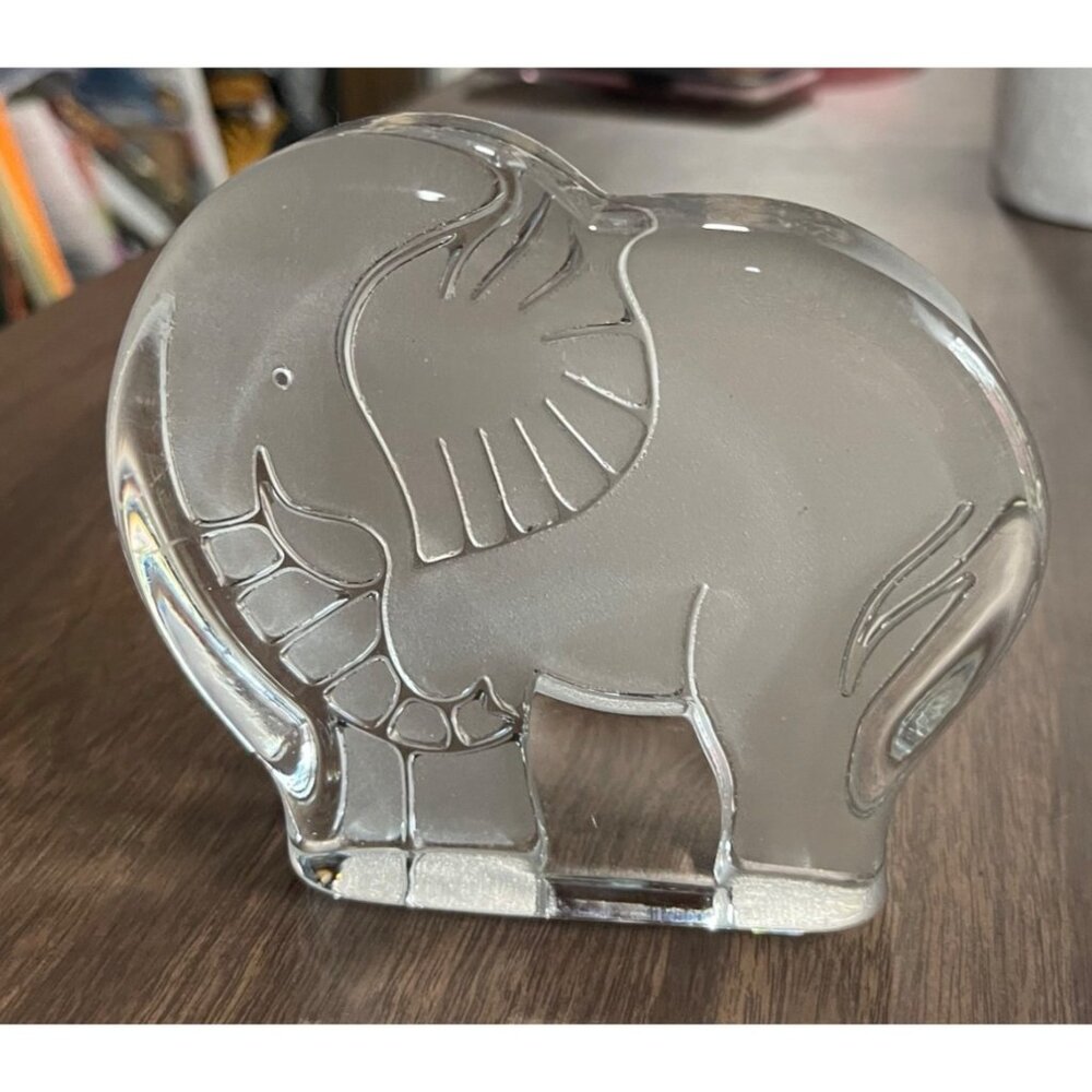 Frosted Glass Elephant Figurine Paperweight MCM